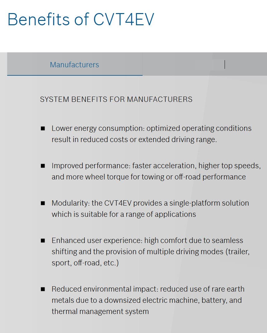 Benefits of CVT for carmakers