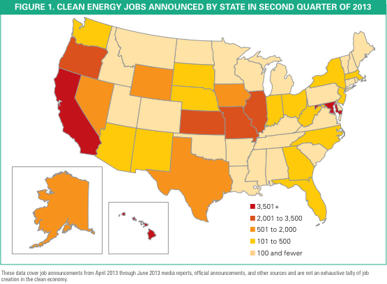 Top 10 US green jobs map 2Q 2013