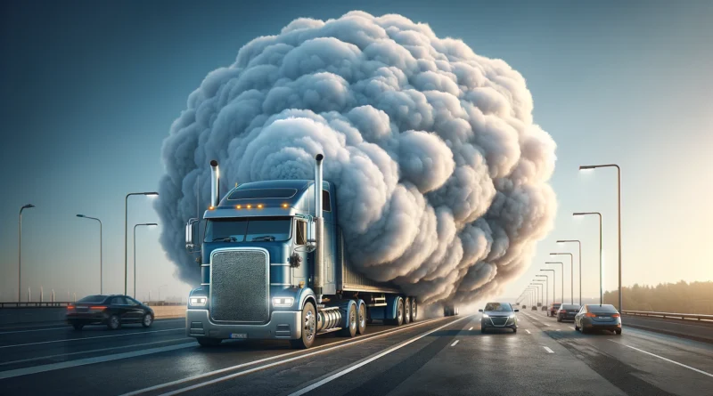 ChatGPT & DALL-E generated image of a truck with a very large bubble of CO2 coming out of its exhaust.