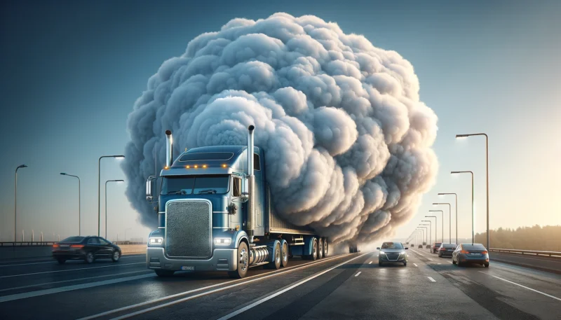 ChatGPT & DALL-E generated image of a truck with a very large bubble of CO2 coming out of its exhaust.