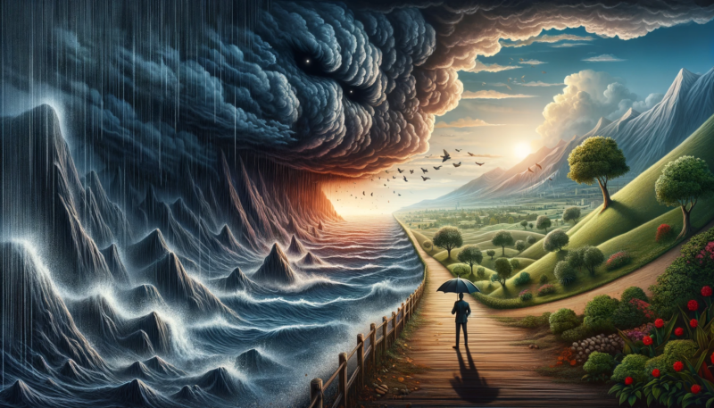 ChatGPT & DALL-E generated allegorical image illustrating the concept of a problem being vastly bigger than a suggested solution.