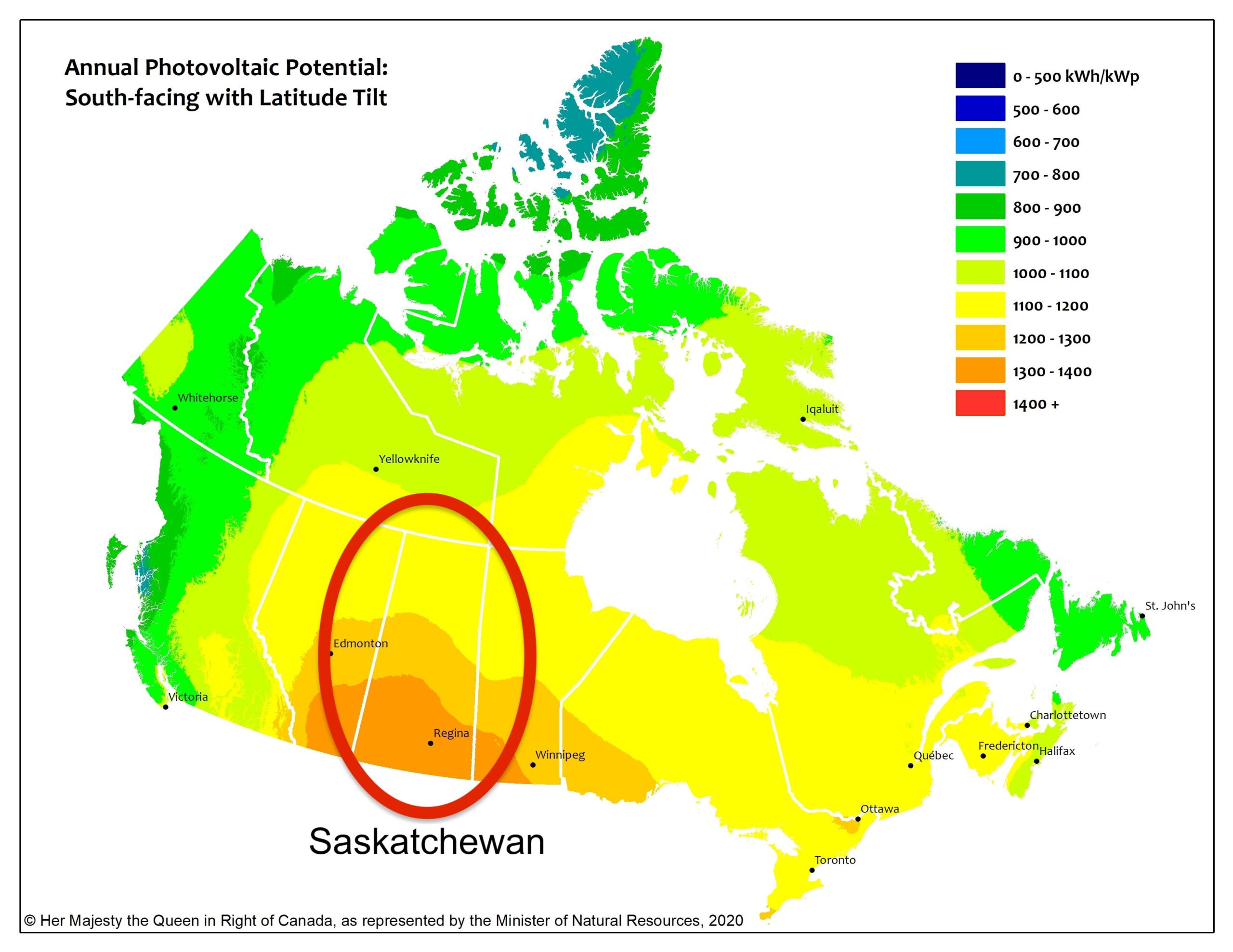 Map of solar power potential courtesy of Government of Canada