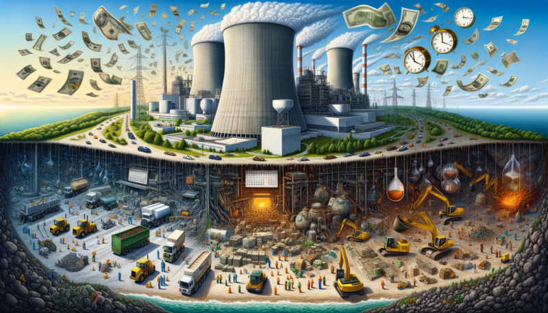 ChatGPT & DALL-E generated allegorical image representing the extreme costs and duration of cleaning up a nuclear generation facility when it's closed.
