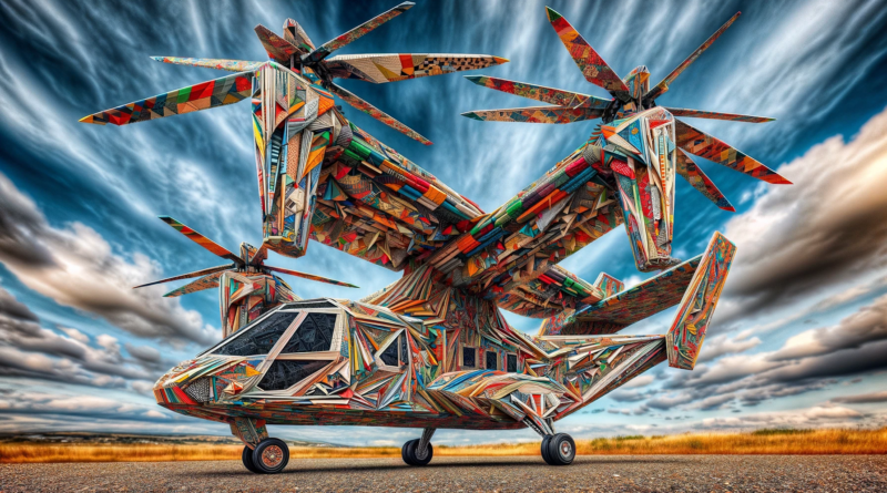 ChatGPT & DALL-E generated The panoramic image showcases an eVTOL aircraft with a strong emphasis on origami, highlighting intricate paper folding details to enhance its children's toy-like appeal.