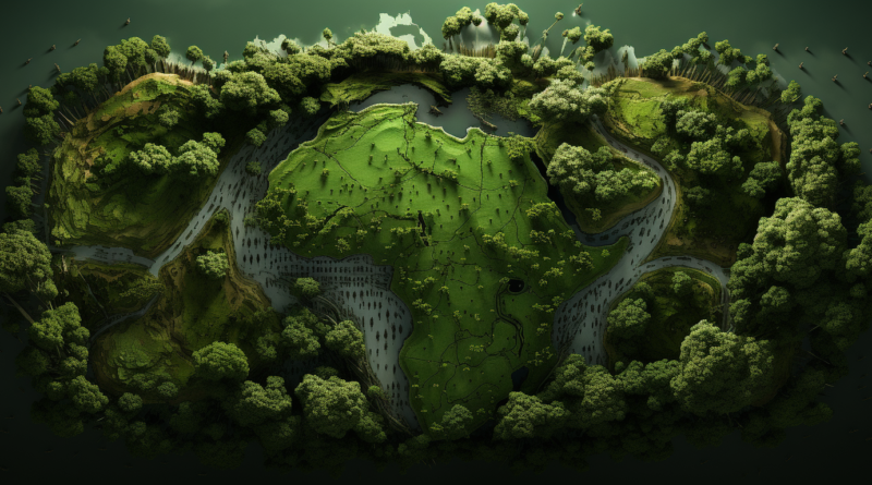 Midjourney generated image of the continent of Africa a verdant green