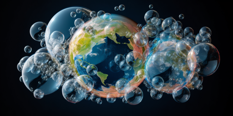 Midjourney generated image of ubbles of greenhouse gases over the earth