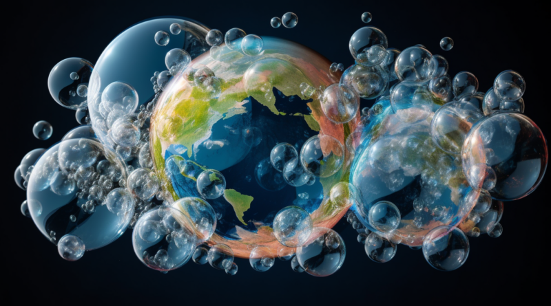 Midjourney generated image of ubbles of greenhouse gases over the earth