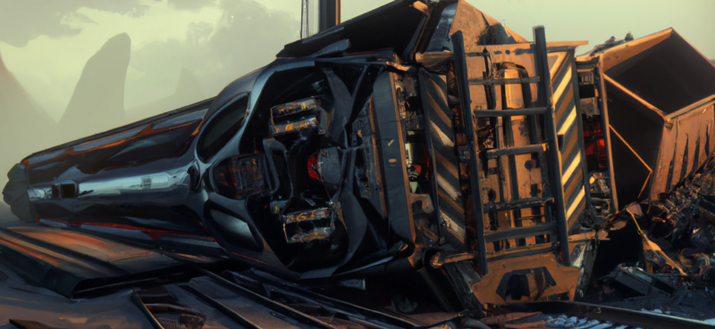DALL·E generated image of American freight train derailed.