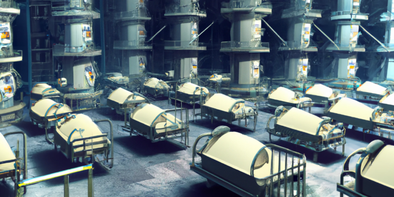 DALL·E generated image of cradles in hospital maternity ward with tiny nuclear reactors in them, digital art