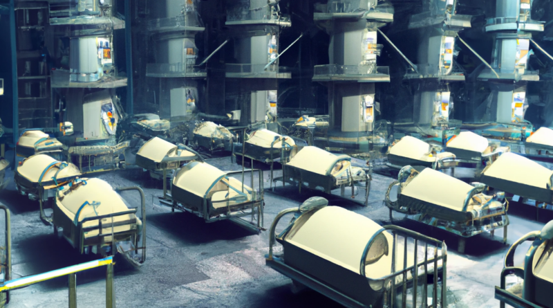 DALL·E generated image of cradles in hospital maternity ward with tiny nuclear reactors in them, digital art