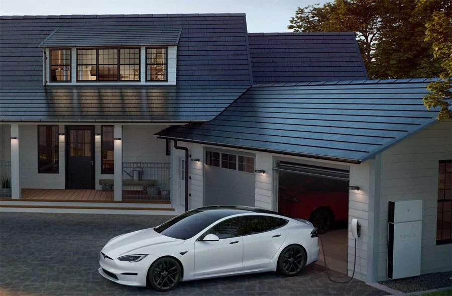 Tesla Model S charging at home.