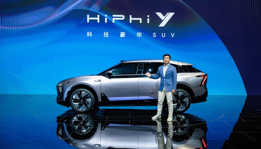 HiPhi founder David Ding unveils the HiPhi Y at the Shanghai auto show 2023.