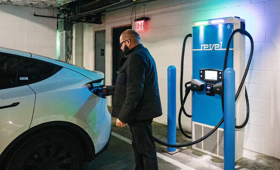 Revel's suberhub high speed charging stalls feature both Tesla and CCS plugs for maximum EV compatibility.