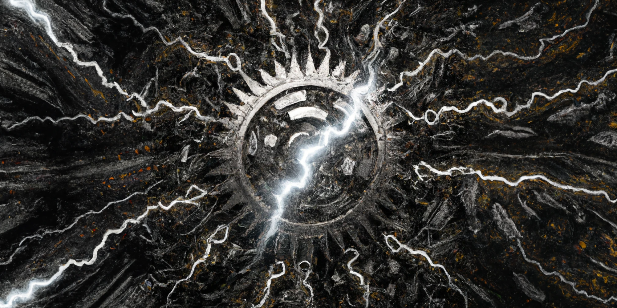 DALL·E generated image of a big flywheel with lots of inertia and lightning bolts, digital art