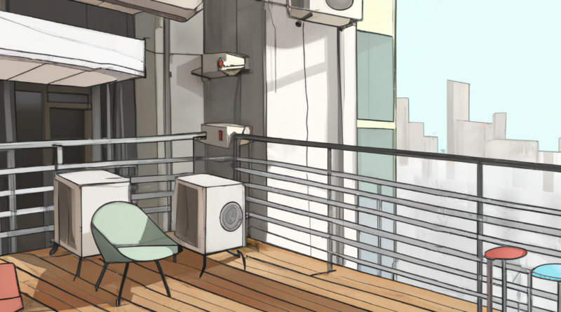 a condo building balcony with Geothermal Heat Pumps