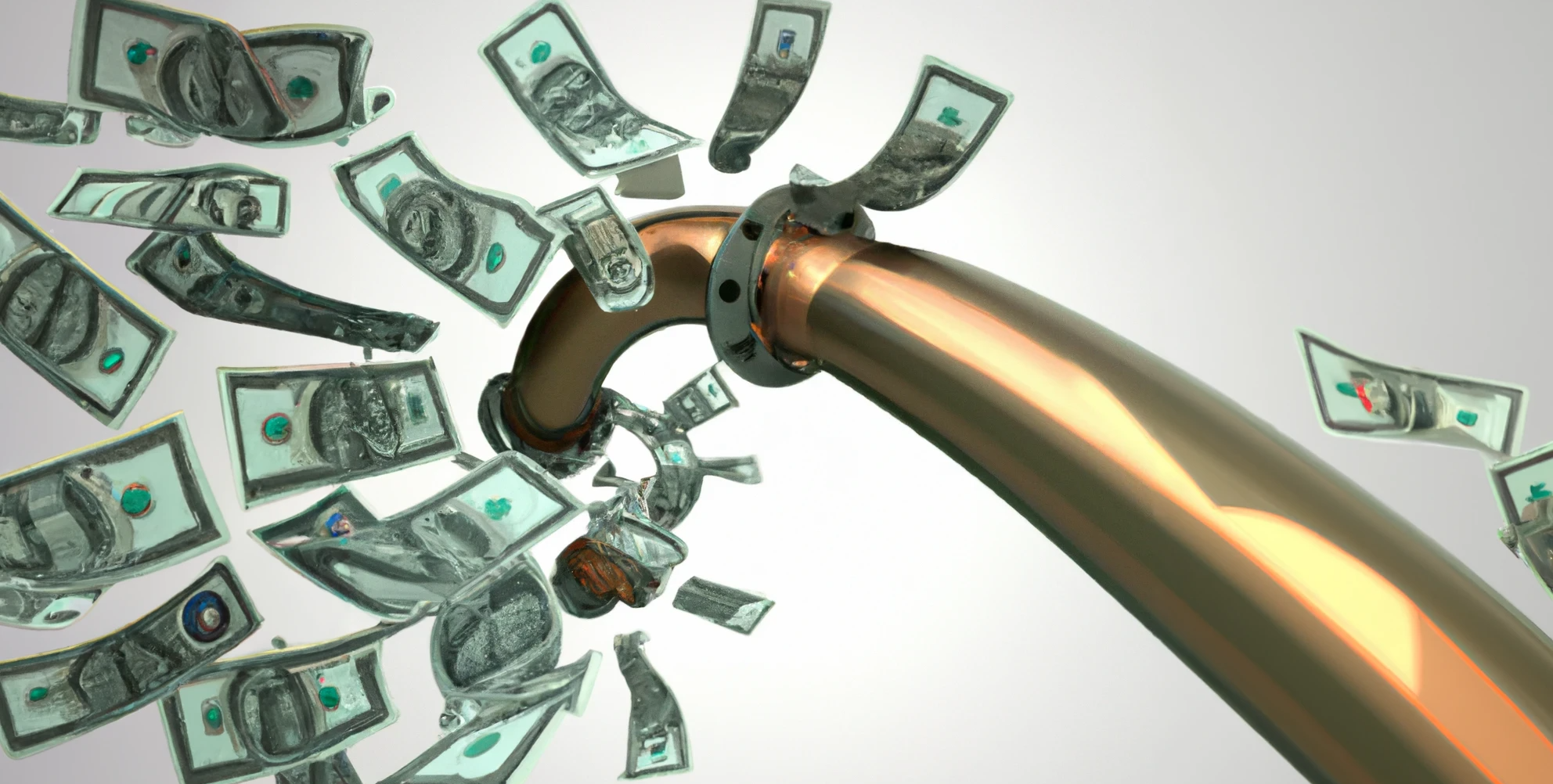 DALL·E generated image of a pipeline gushing dollars, digital art