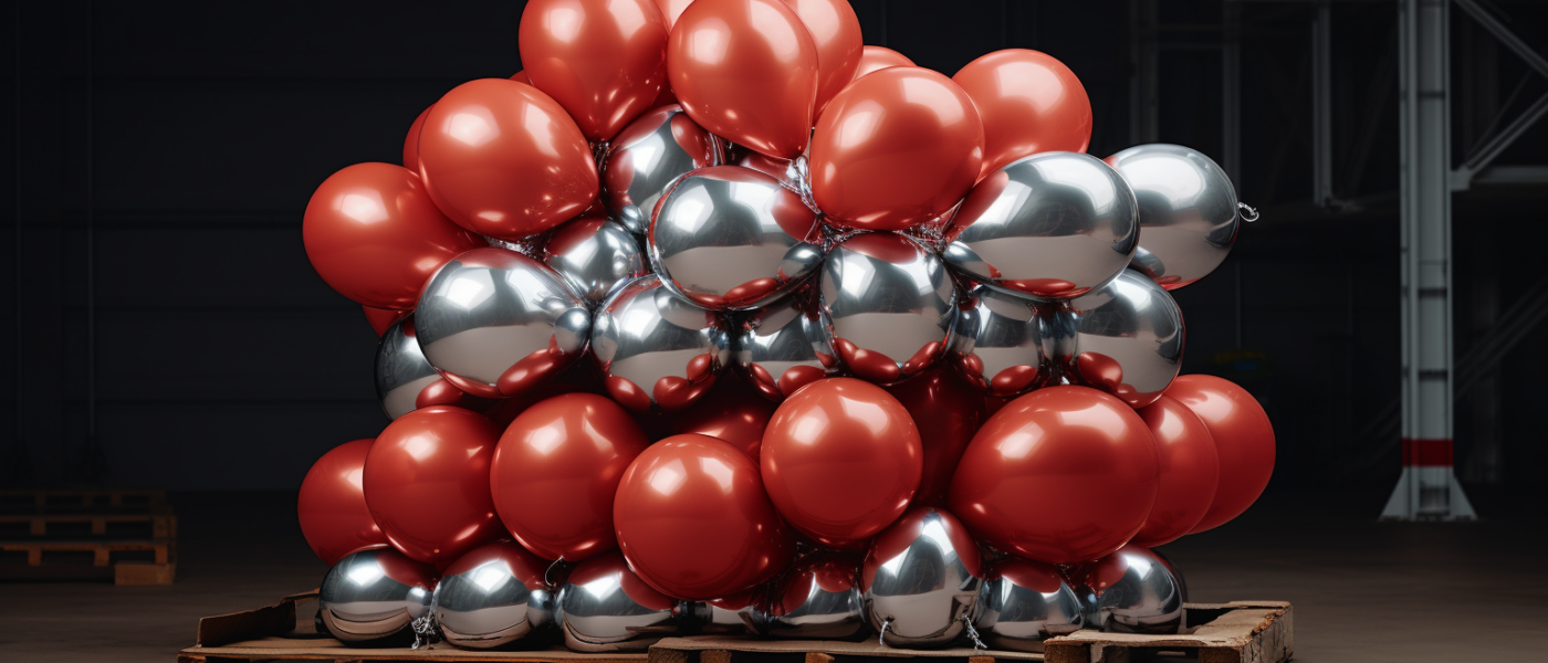 Midjourney generated image of stack of metal ingots inflated as if they were balloons