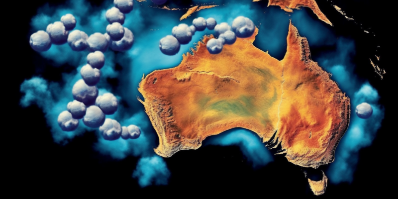 Midjourney generated image of Australia with wisps of hydrogen