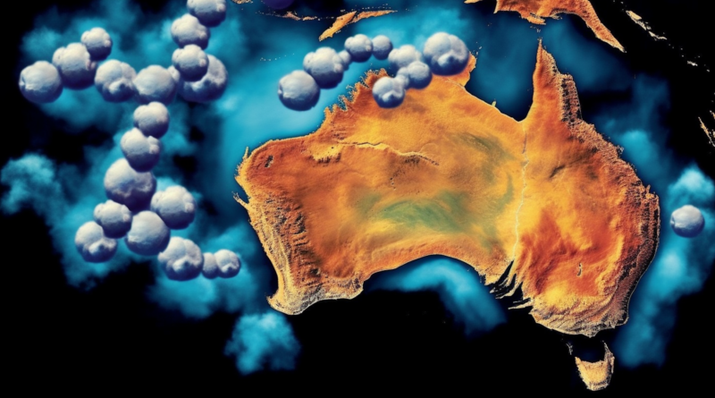 Midjourney generated image of Australia with wisps of hydrogen