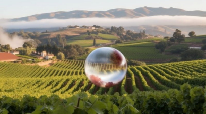Midjourney generated image of hydrogen bubbling up out of a well in a vineyard