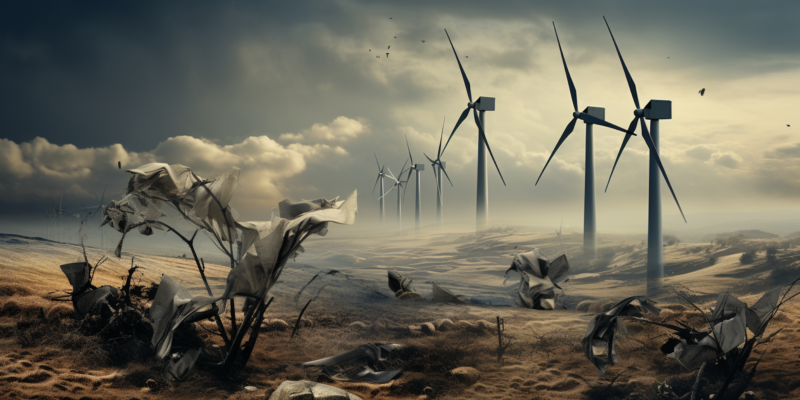 Midjourney generated image of wind turbines melting in the style of Picasso