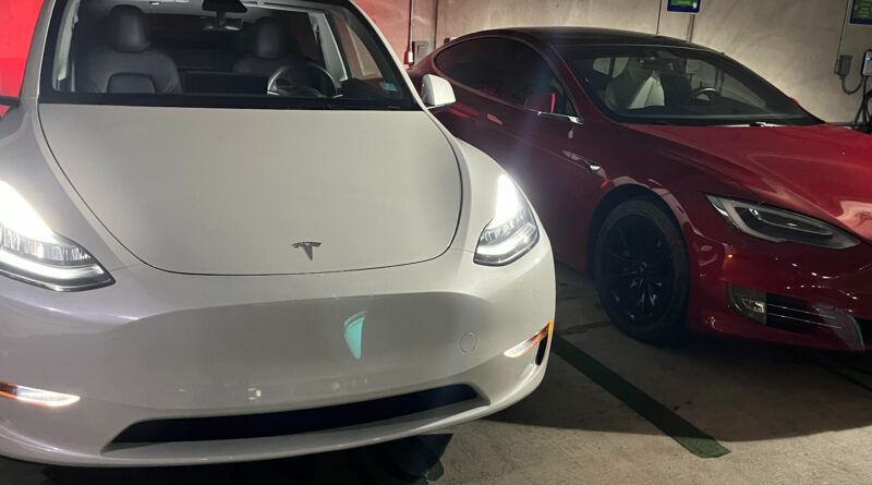 white and red Teslas