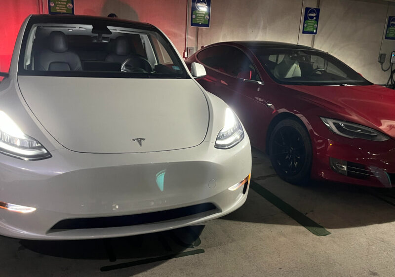 white and red Teslas