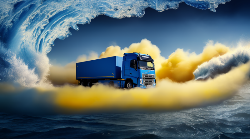 Midjourney generated image of Ikea, truck, hydrogen, whirlpool in the ocean