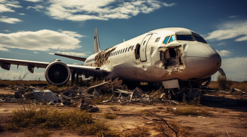 Midjourney generated image of a passenger jet lying on the ground