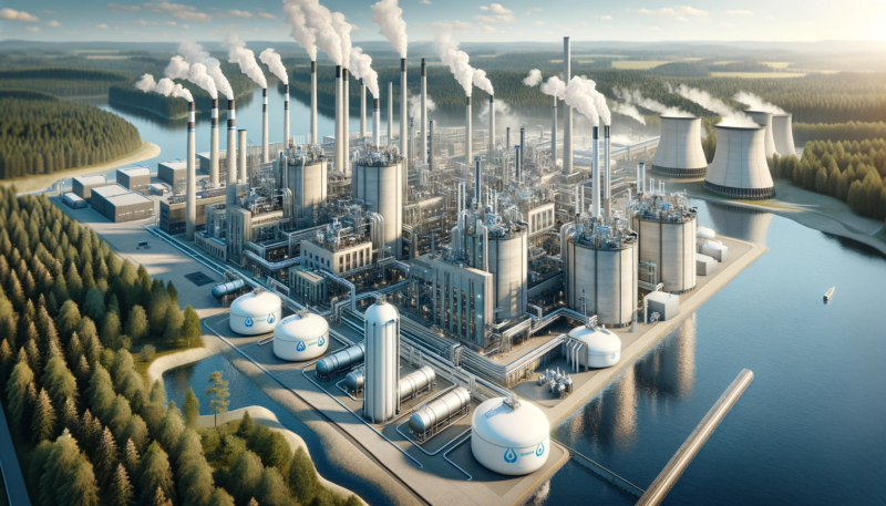 ChatGPT & DALL-E generated panoramic image of a pulp and paper mill heated by hydrogen