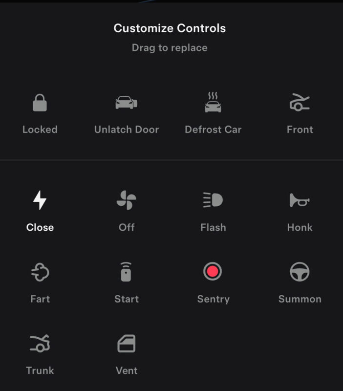 Customize the shortcut butons in your Tesla Mobile app