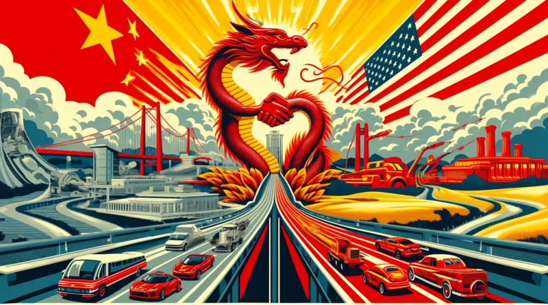 ChatGPT & DALL-E generated image illustrating Chinese electric vehicles (EVs) entering America, blended with historical fears of the "Yellow Peril" and the Communist threat.