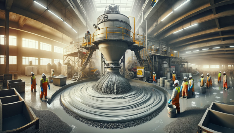 ChatGPT & DALL-E generated panoramic image of epoxy concrete being mixed