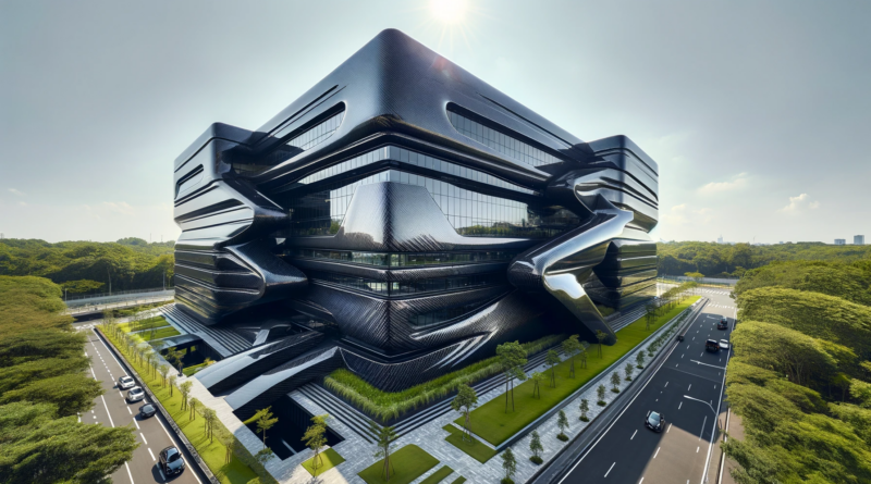 ChatGPT & DALL-E generated panoramic image of a building wrapped in carbon fiber