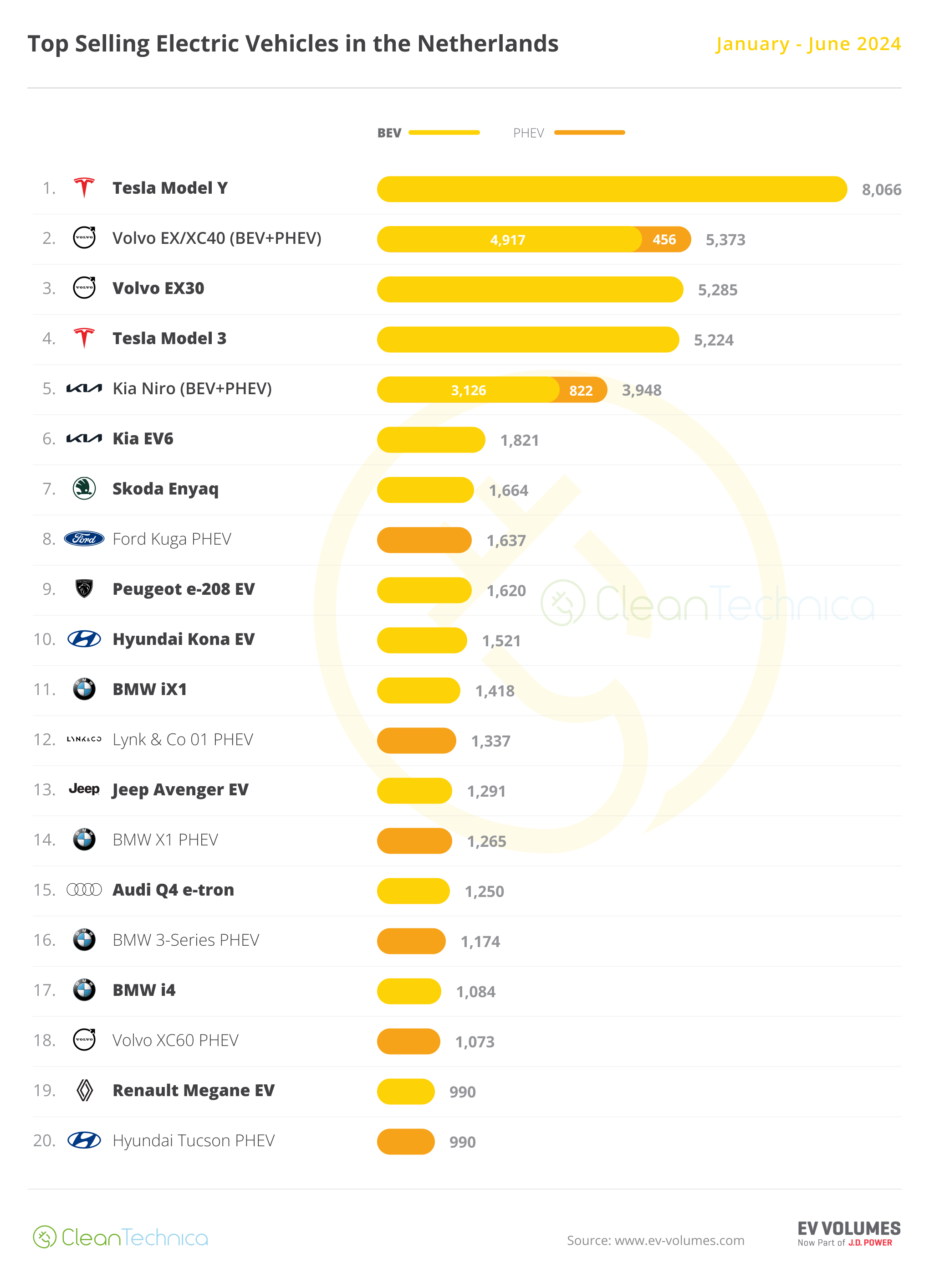 2024 06 Netherlands Top 20 YTD EV Models January June EV Sales Report 1