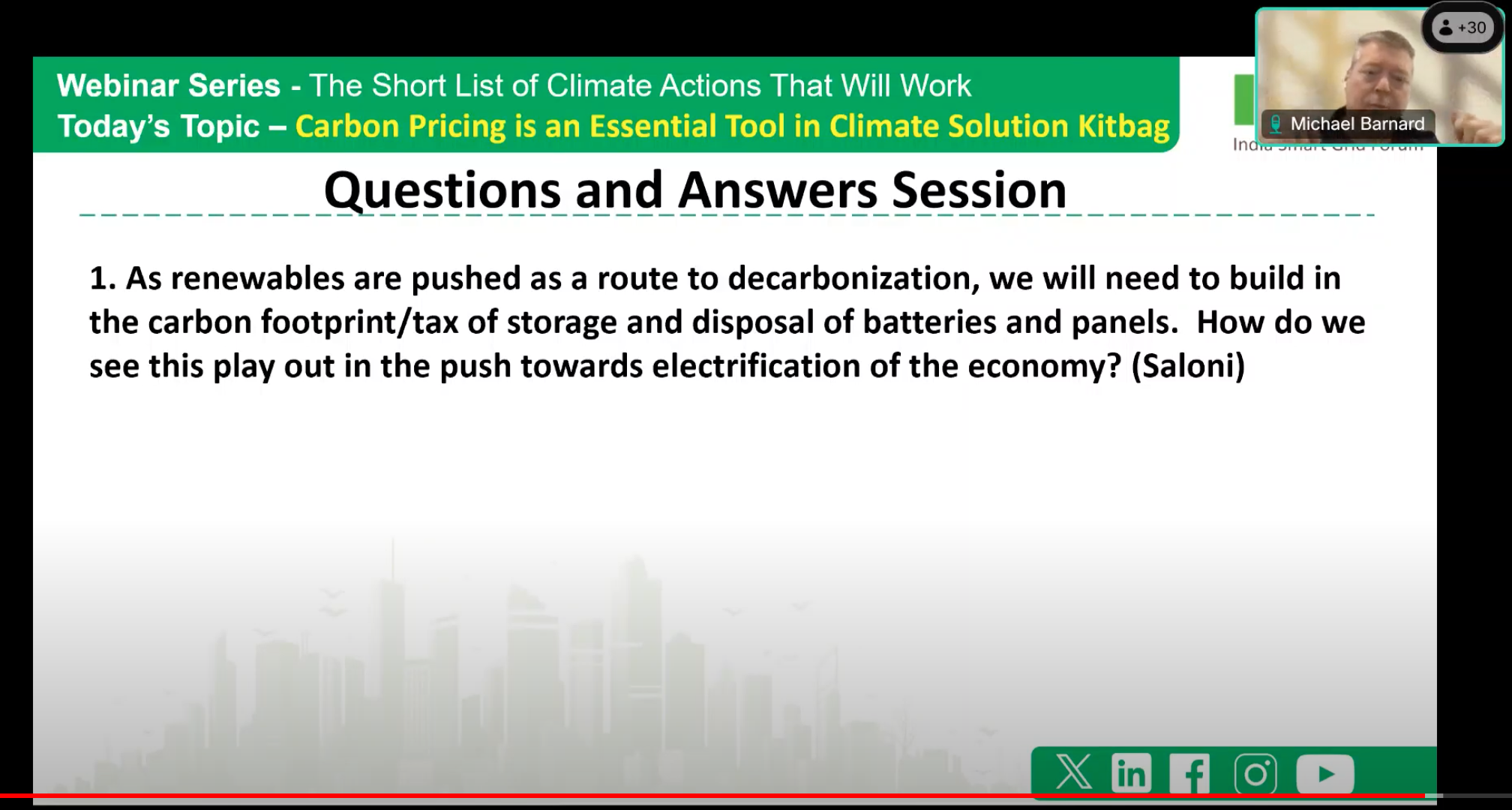 Screen capture from Indian utilities seminar on carbon pricing by Michael Barnard, Chief Strategist, TFIE Strategy