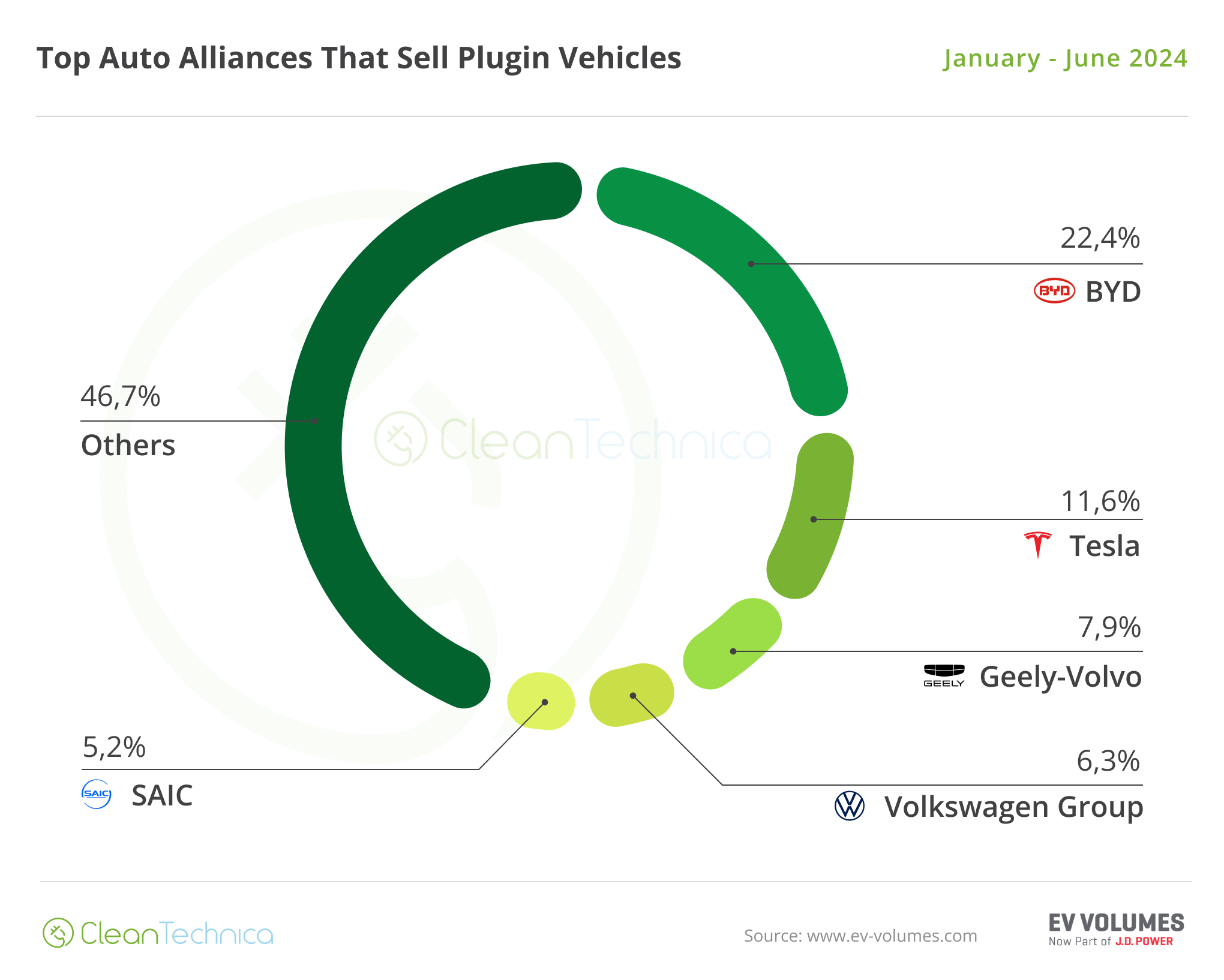 World Top OEM BEV PHEV Pie Chart June 2024