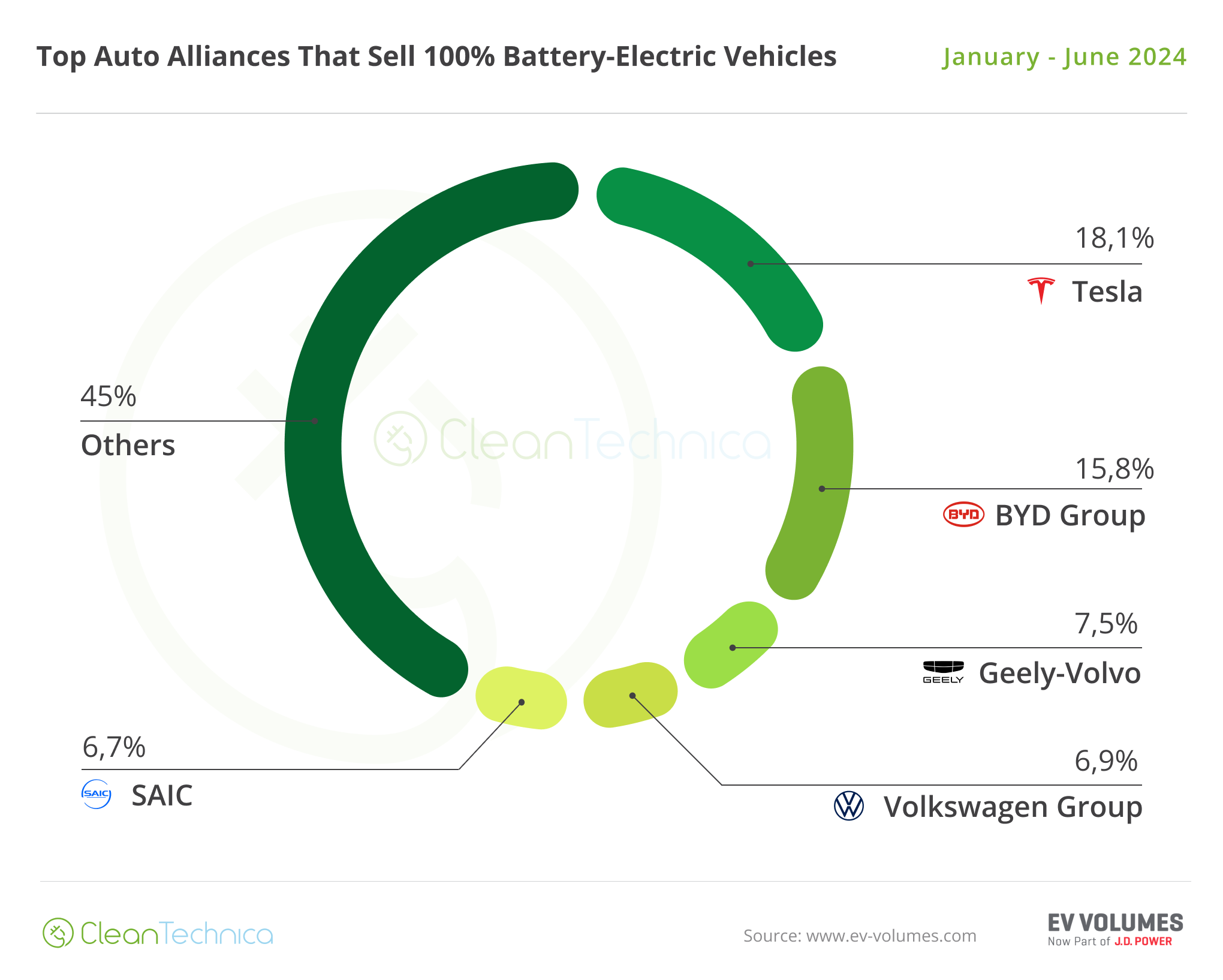 World Top OEM BEV Pie Chart June 2024