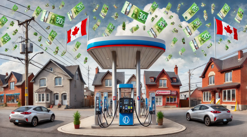 ChatGPT generated panoramic image of a hydrogen refueling station in Quebec City with with the government of Quebec showering it with Canadian money