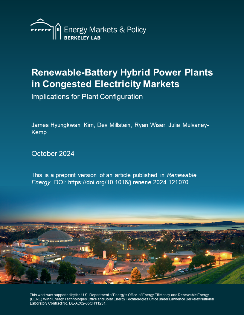 Renewable Battery Hybrid Power Plants in Congested Electricity Markets Implications for Plant Configuration PrePrint cover