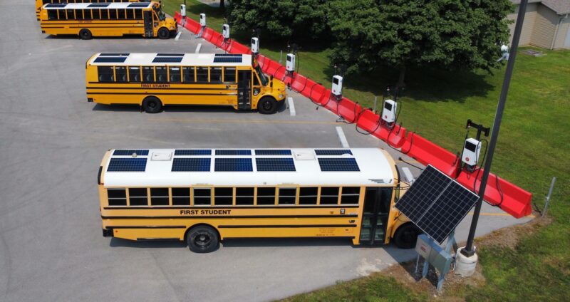 electric buses solar panels brooklyn v2x school bus