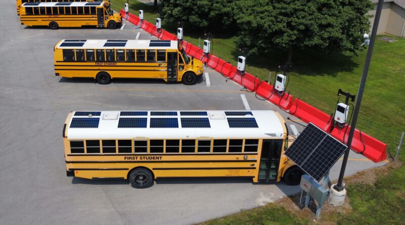 electric buses solar panels brooklyn v2x school bus