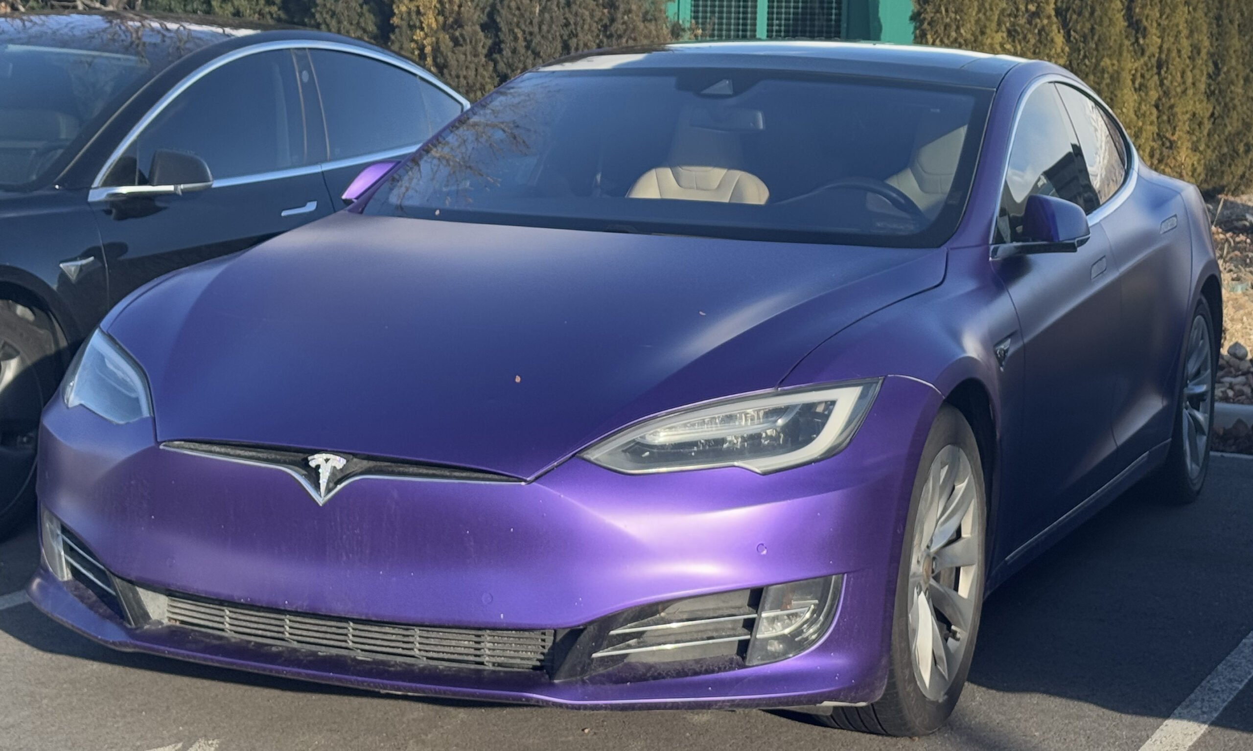 9441 Tesla Model S with Purple Wrap. Tesla Service Center. Pleasant Grove Utah. December 30. 2024. Photo by Fritz Hasler scaled