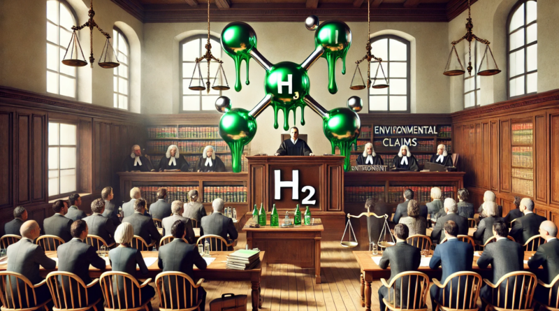 ChatGPT generated panoramic image of a courtroom with the defendant labeled "H2" dripping green paint