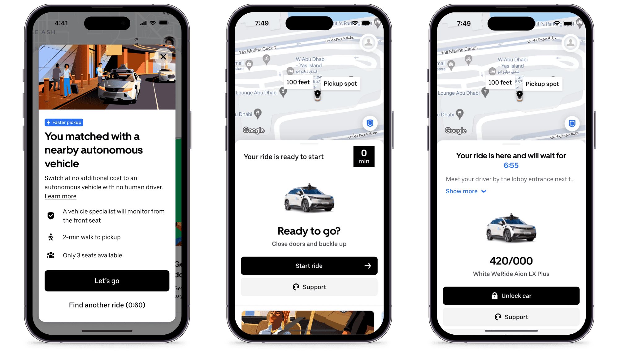 Uber WeRide robotaxi in Abu Dhabi UAE app