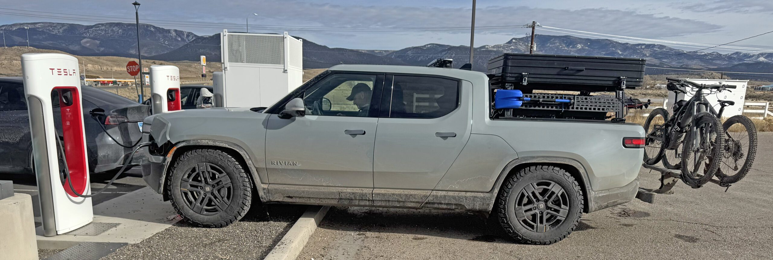 9470 Rivian truck supercharging. Tesla NACS Supercharger. Beaver Utah. January 1 2024. Photo by Fritz Hasler scaled