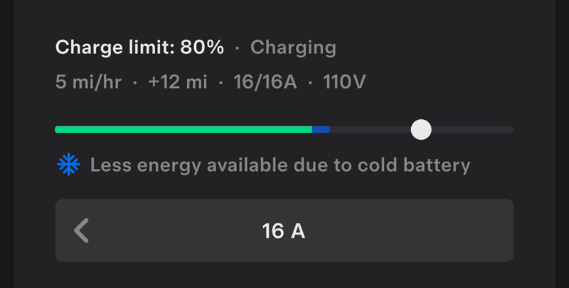 Tesla's app lets you know when outside temperature is affecting range.