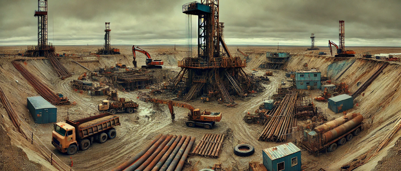 ChatGPT generated panoramic image of an abandoned Enhanced Geothermal System (EGS) project site