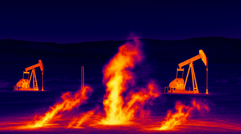 ChatGPT generated a thermal infrared visualization of CO₂ plumes escaping from underground injection points at night, symbolizing the hidden leakage risks of long-term sequestration