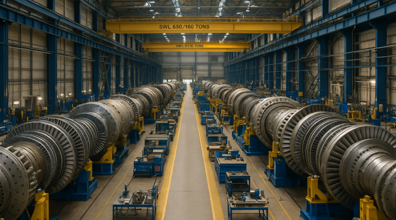 ChatGPT generated image of a gas turbine assembly facility, illustrating the multi-year manufacturing delays that new gas plants face—delays renewables avoid entirely